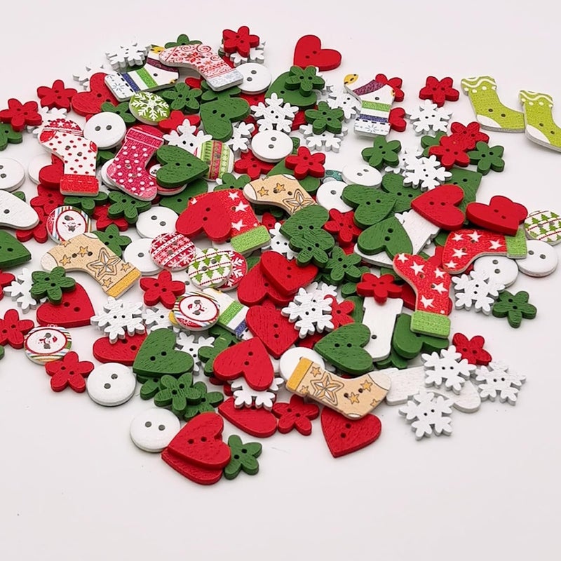 KOVOLALA 100 PCS Christmas Wooden Buttons Assorted Christmas Art Craft Buttons Snowflake Buttonsfor Handmade Project, Mixed Sizes and Styles - Image 4